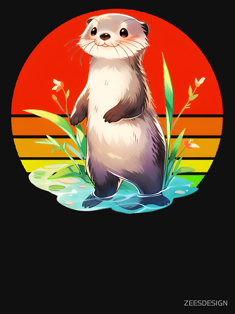Sunset Otter Sticker and Tee Shirt Design With Blue Background by Zeesdesign on Redbubble by ZEESDESIGN