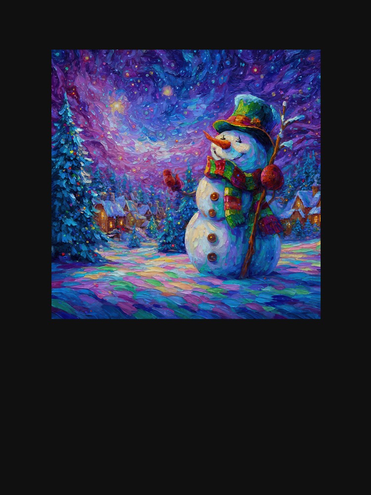 Whimsical Snowman Under a Starry Winter Sky by christmas-xmas