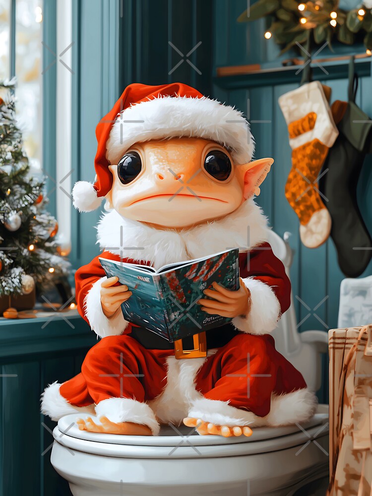 Axolotl Santa Comfy Holiday Humor Christmas Creature Cozy Toilet Scene by mildaclairmo