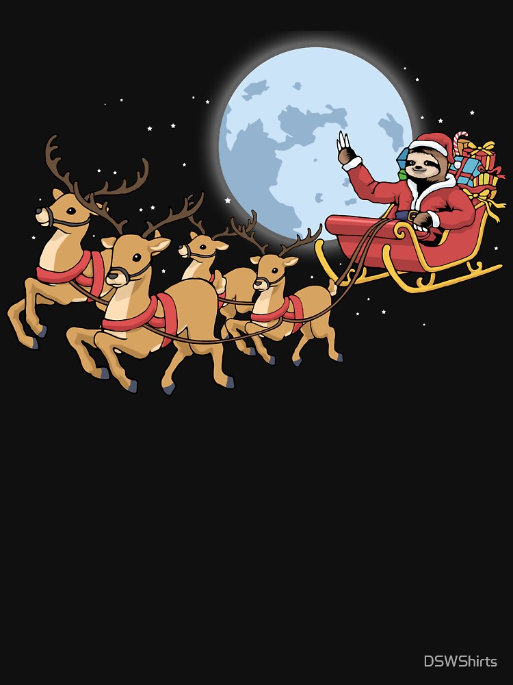 Christmas Sloth Santa Claus Reindeer Sleigh by DSWShirts