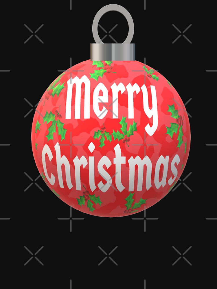Christmas Ornament with Merry Christmas, Red Peppermint and Holly Berries by ArtByLM