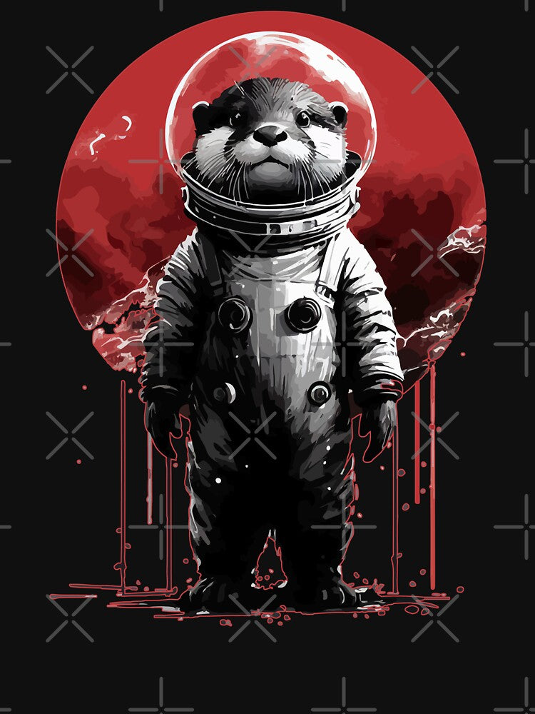 Otter Space Astronaut Sumie Art by TomFrontierArt