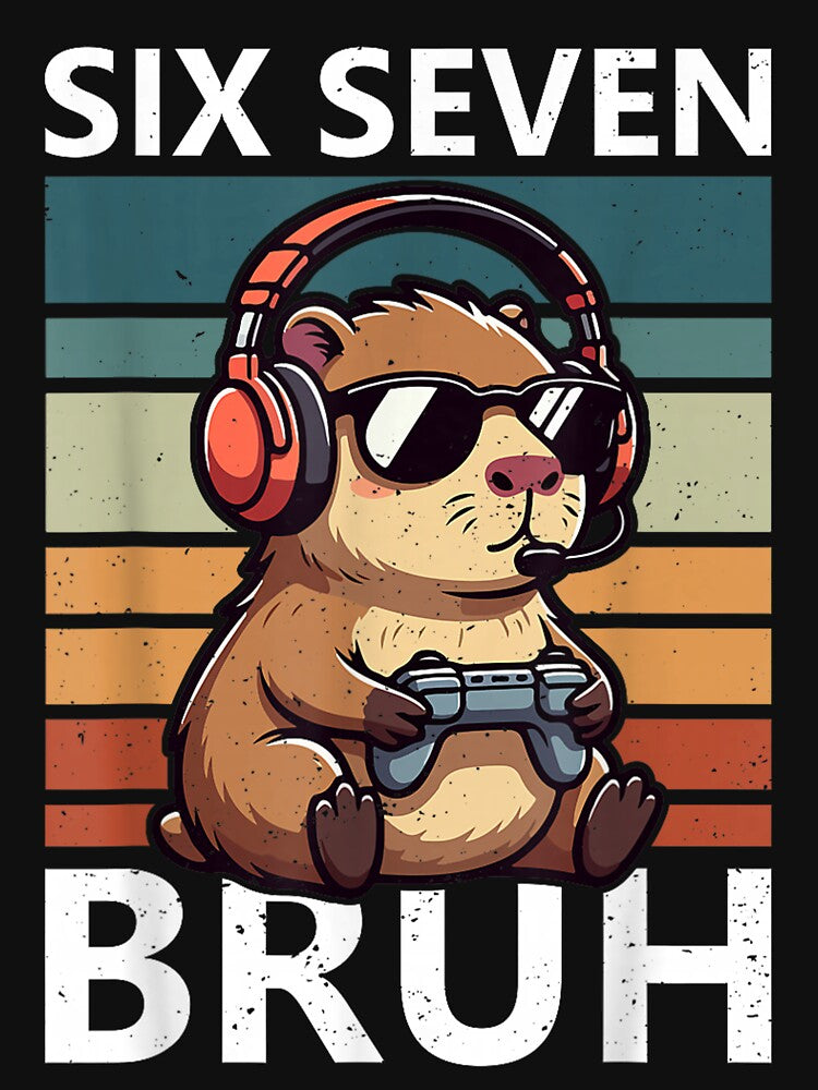 Six Seven Bruh 67 Meme Funny Capybara Retro Gaming Kids Boys Art for Men Women Kids , Capybara Gift Lover by DZIRI NAJAT
