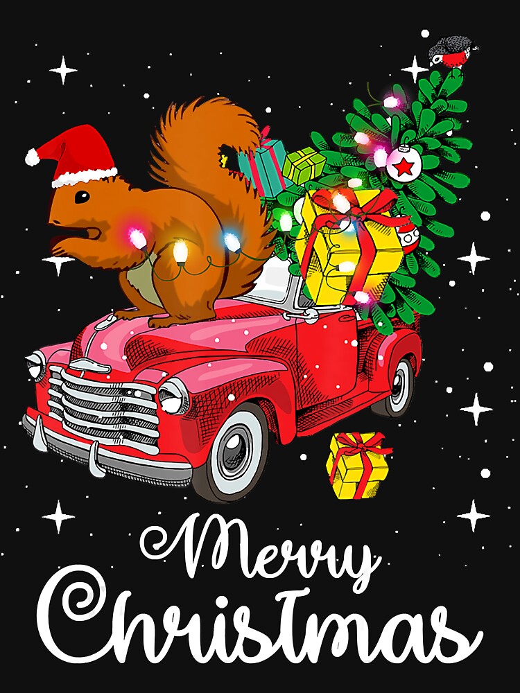 Squirrel Whisperer Rides Red Truck Christmas Pajama T-Shirt by LenaEhrlichmann