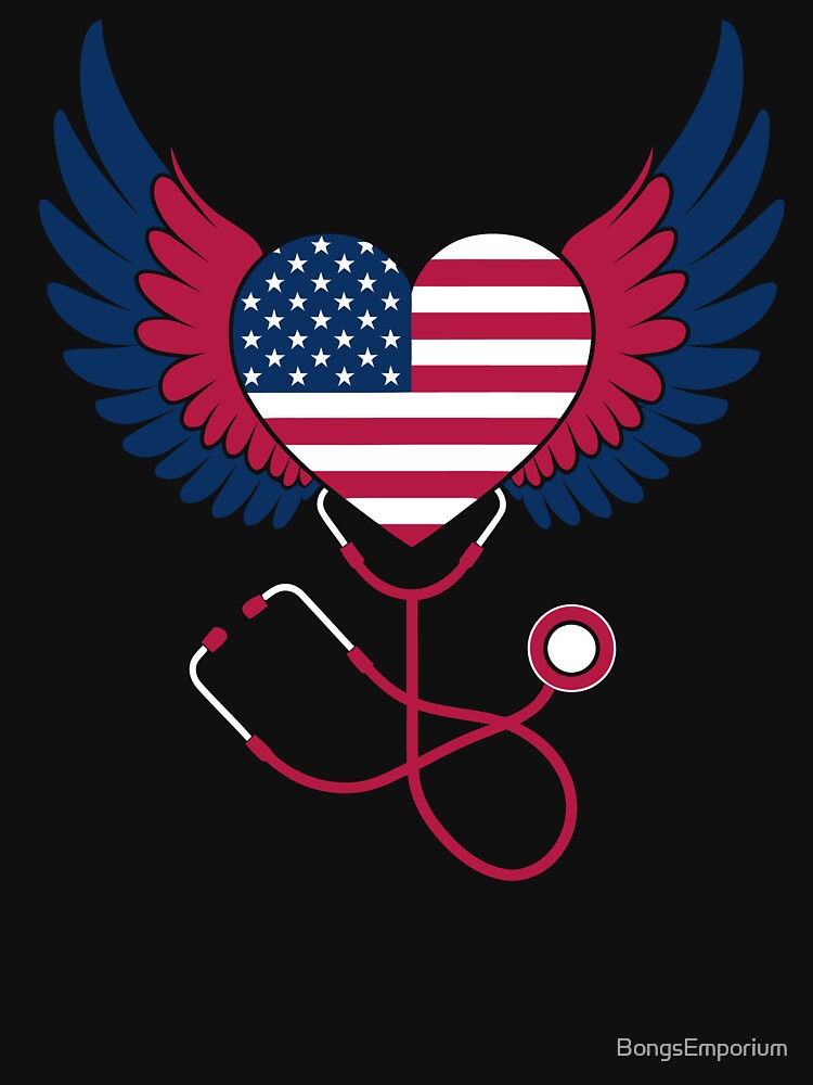 Stethoscope Patriotic Nurse Heart Medical Heroes US Flag by BongsEmporium