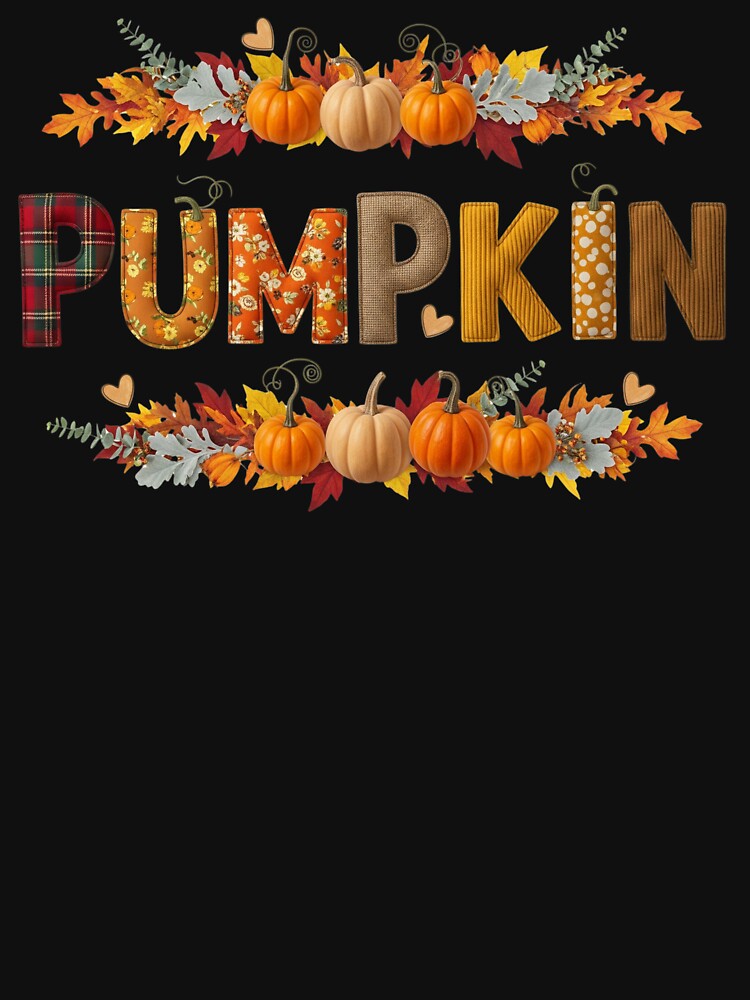 Patchwork Pumpkin Fall Leaves T-Shirt by CottonCandyPrints
