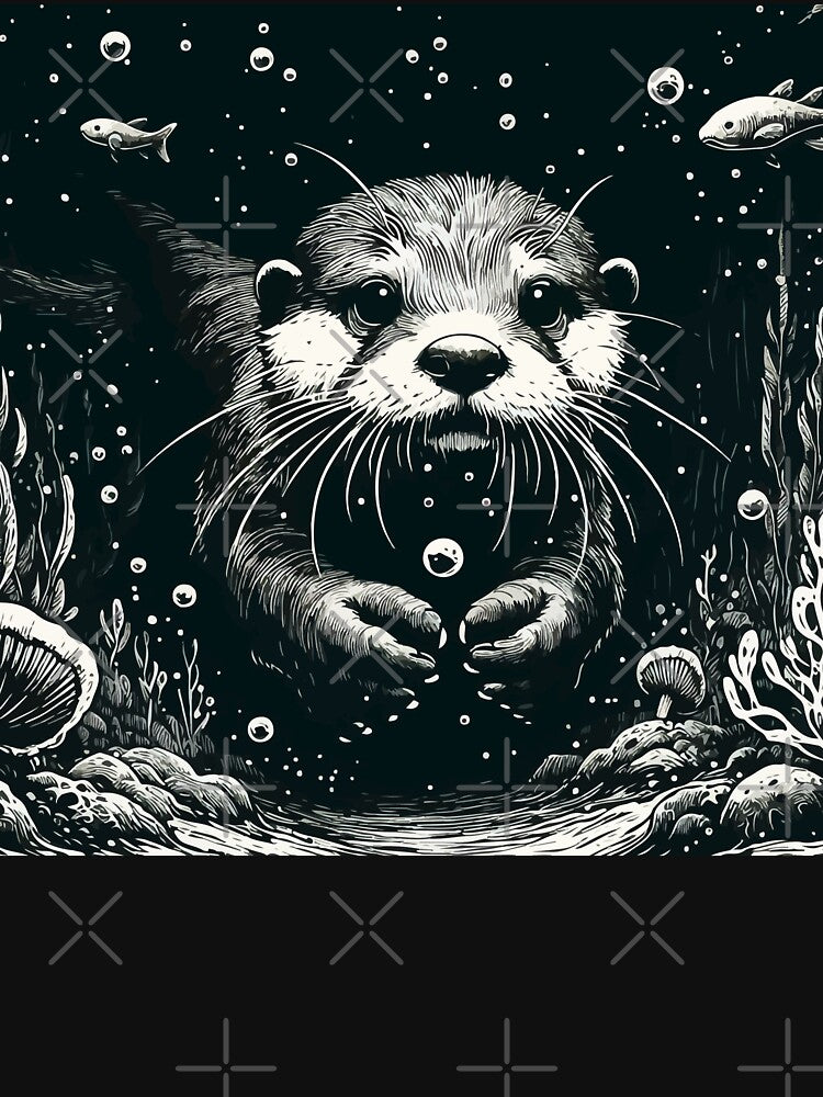 Monochromatic Outline Otter Swimming in Water by TomFrontierArt