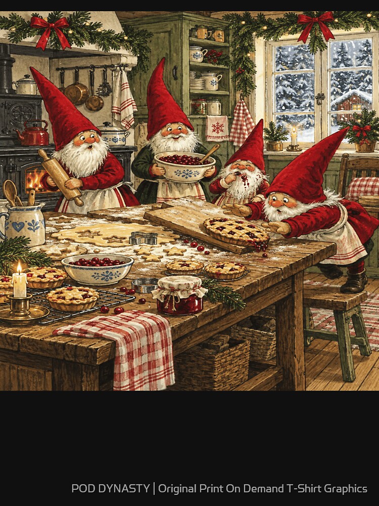 Nordic Tomte Pie Bakers for Christmas Gnome Fans by POD DYNASTY | Original Print On Demand T-Shirt Graphics