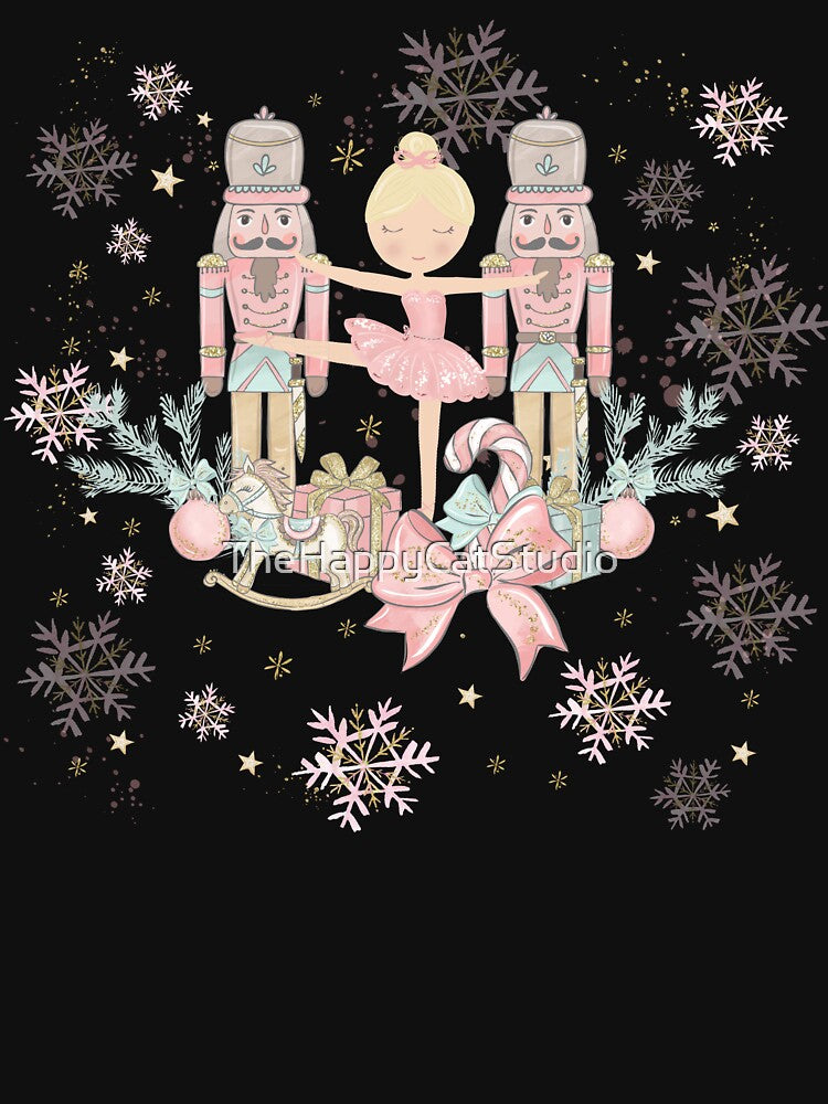 Whimsical The Nutcracker Ballet Pink Christmas Blonde Ballerina by TheHappyCatStudio