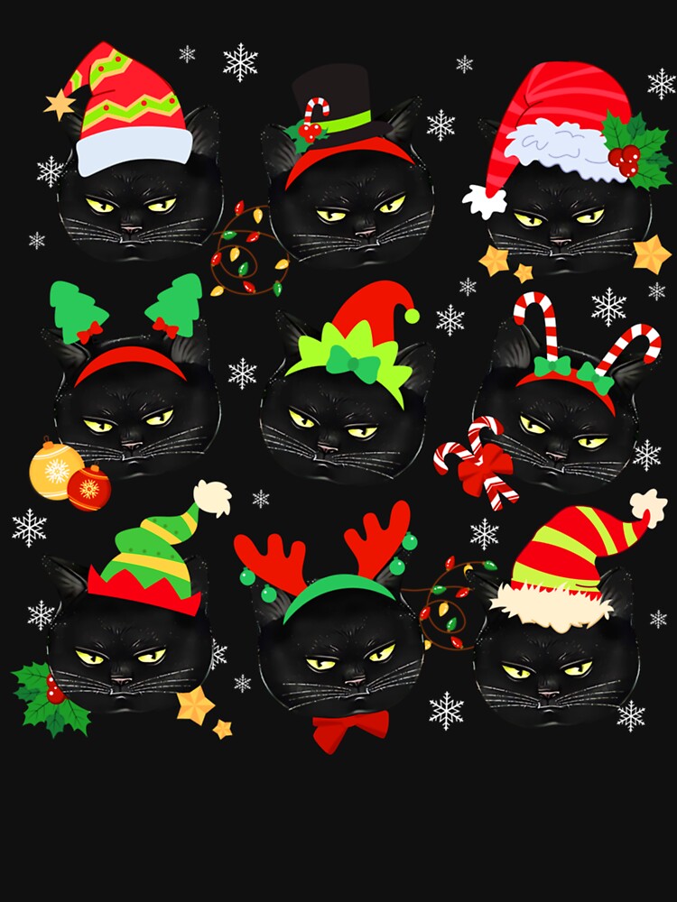 Black Cat Faces Santa Hat Merry Christmas Lights by Tae-bois