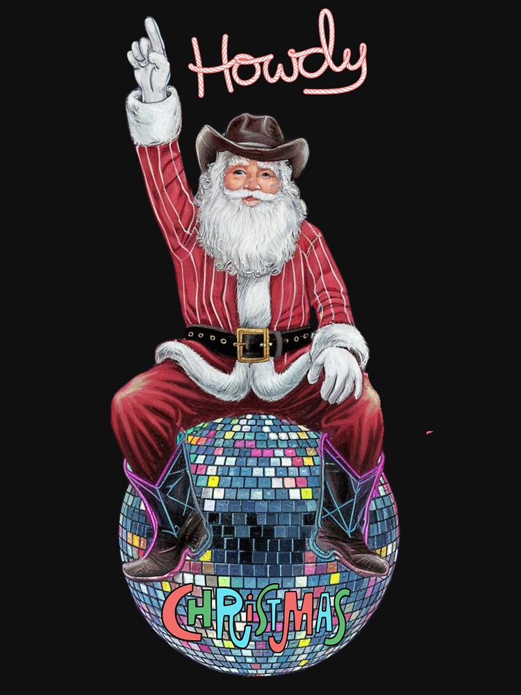 Western Merry Christmas, Howdy Christmas, RED DISCO BALL XMAS STICKER by inkfluenceart