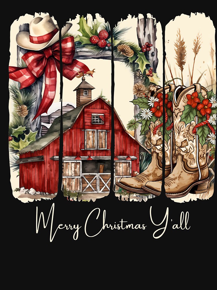 Western Merry Christmas Yall Barn Design by MTJ-Mushrooms
