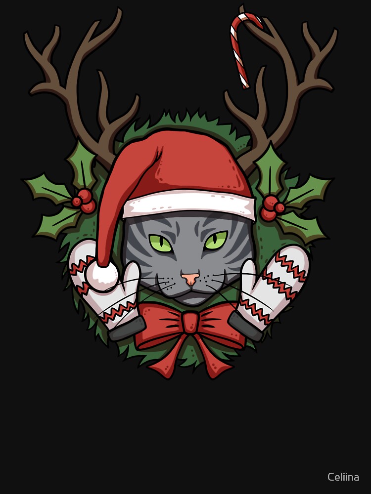 Christmas Gray Cat by Celiina
