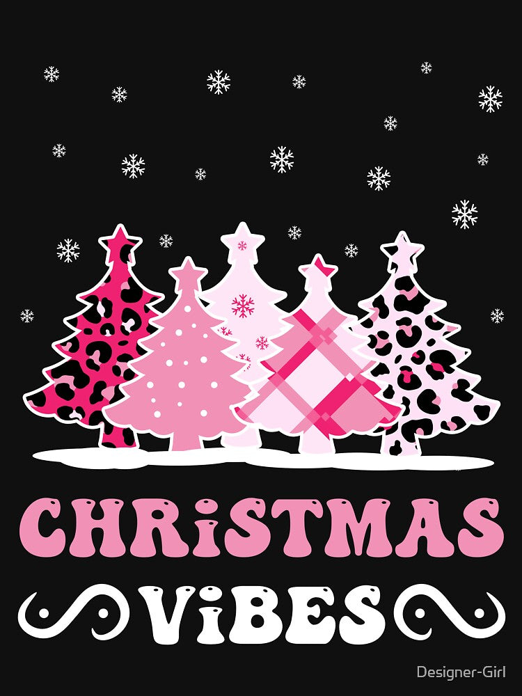 Christmas Vibes Leopard Plaid Pink Christmas Trees by Designer-Girl