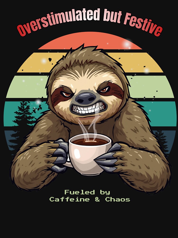 Festive Caffeinated Sloth – Overstimulated Holiday Mood by Artur-GrafiTee