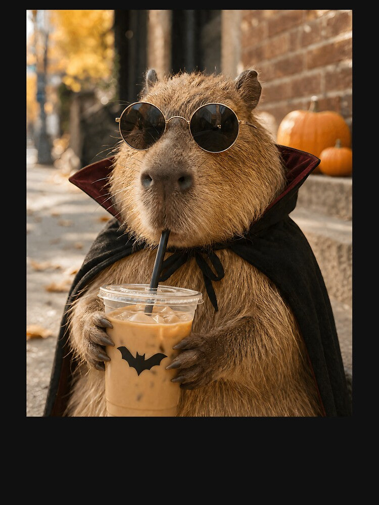 Capybara Vampire Drinking Iced Coffee Halloween Funny Meme by clothesy7