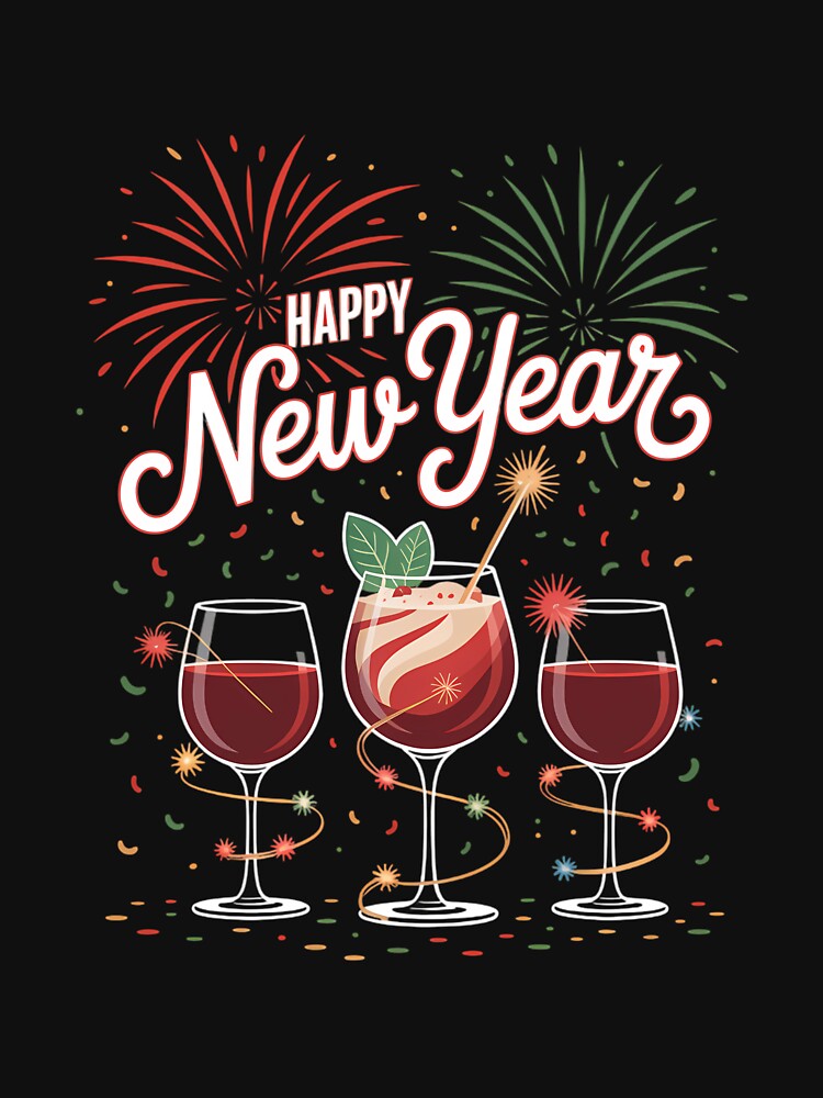 Happy New Year 2026 New Years Eve Fireworks Glasses Of Wine by Bandikonsalez