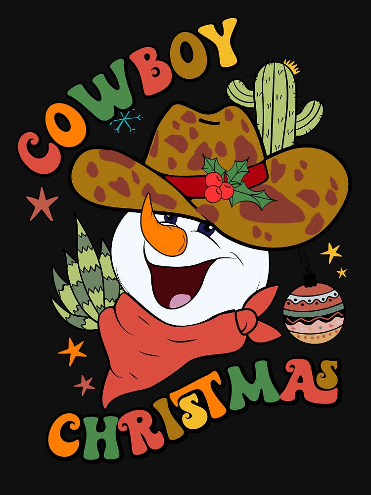 Snowman Cowboy Hat Western Cactus Christmas by ArtMeetsPizza