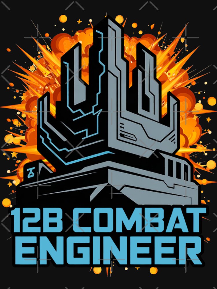 12B Combat Engineer — Futuristic Fortress Emblem U.S. Army MOS Military Engineering Graphic Explosion Blue Font by GFamilyC