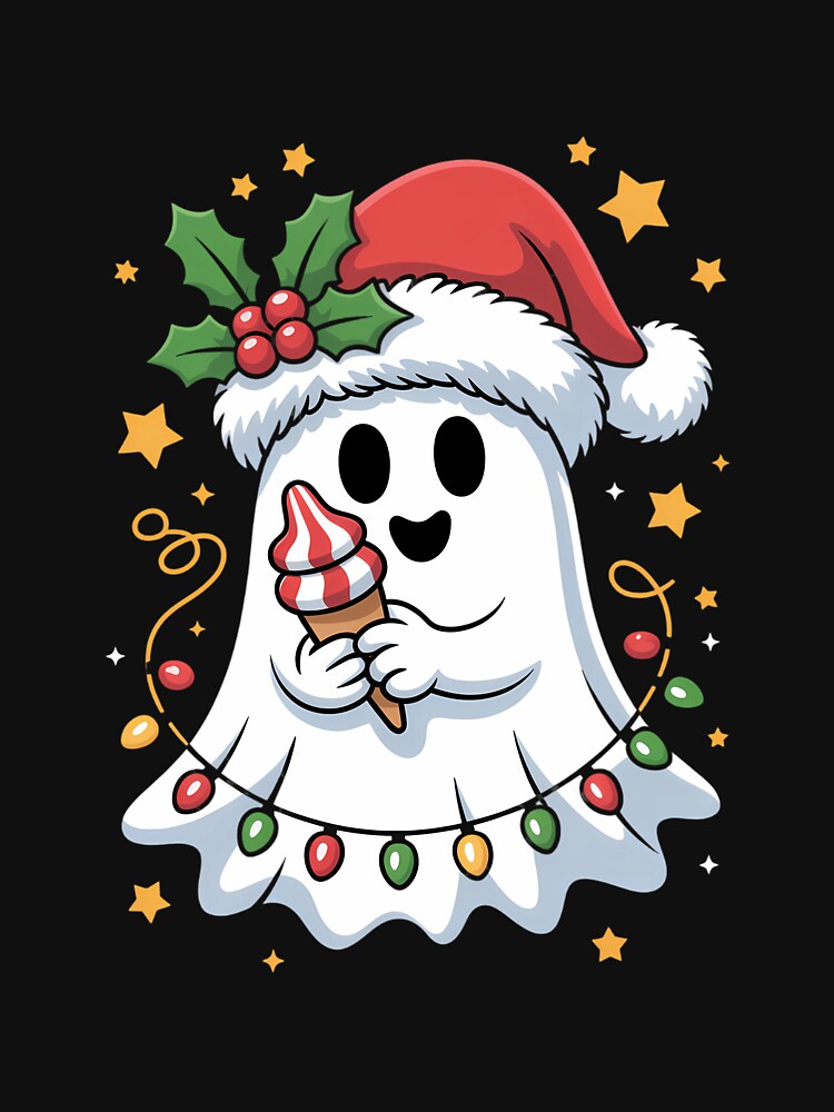 Cute Ghost Lights Tree Cake Merry Christmas Funny Xmas by Bandikonsalez