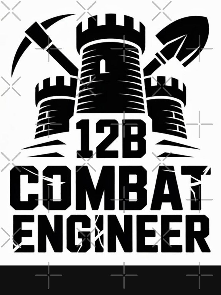 12B Combat Engineer — Classic Castle Tower Emblem with Shovel and Pickaxe U.S. Army MOS Graphic by GFamilyC