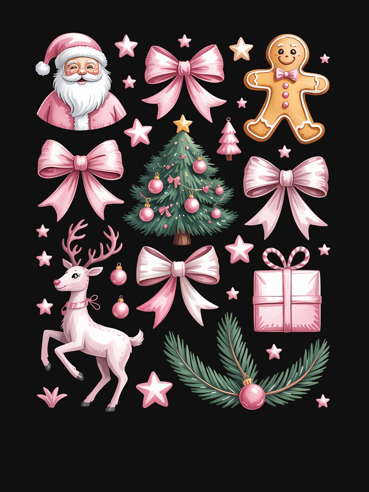 Cute Coquette Bow Pink Christmas Tree Santa Gingerbread Xmas by JonBarnes22