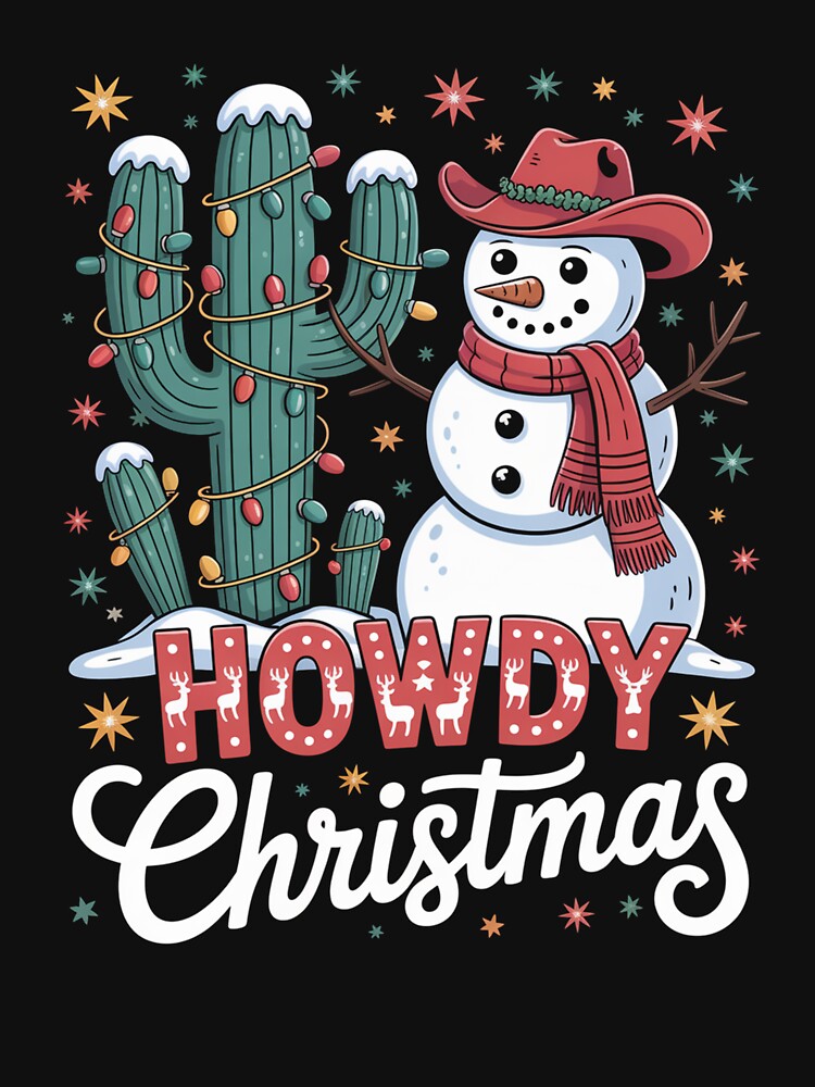 Howdy Christmas Western Snowman Cactus by johnertullio