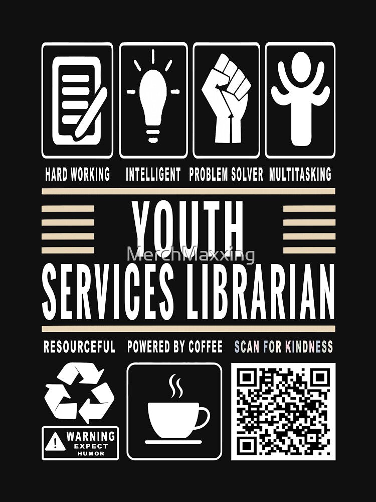 Funny Youth Services Librarian Job Description Icons QR Code by MerchMaxxing