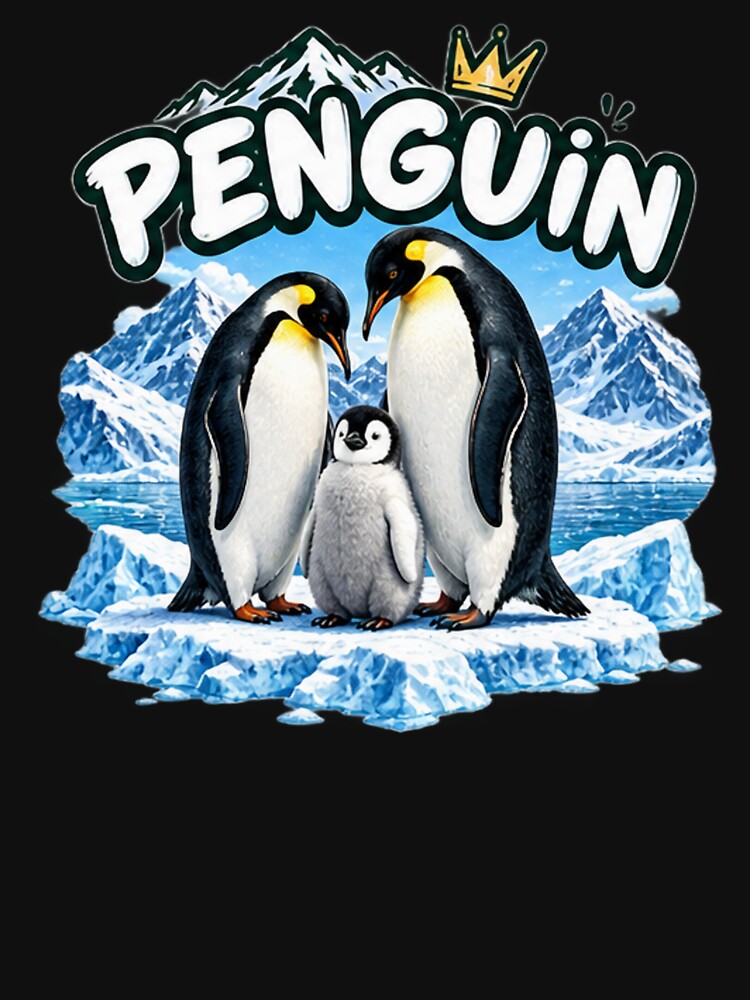Penguin Family Ice Royalty - Cute Emperor Penguin Couple & Chick Art by NeO² Studio