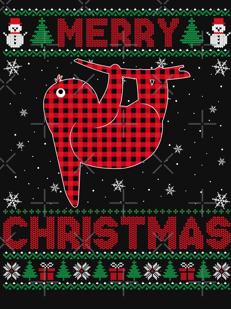 Merry Christmas Sloth Animal Buffalo Red Plaid by savecloth
