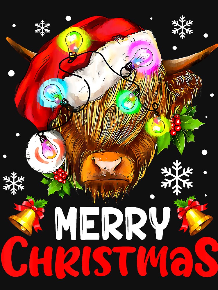 Merry Christmas Highland Cow Western Santa Hat Xmas Pajamas by IsraelCastro