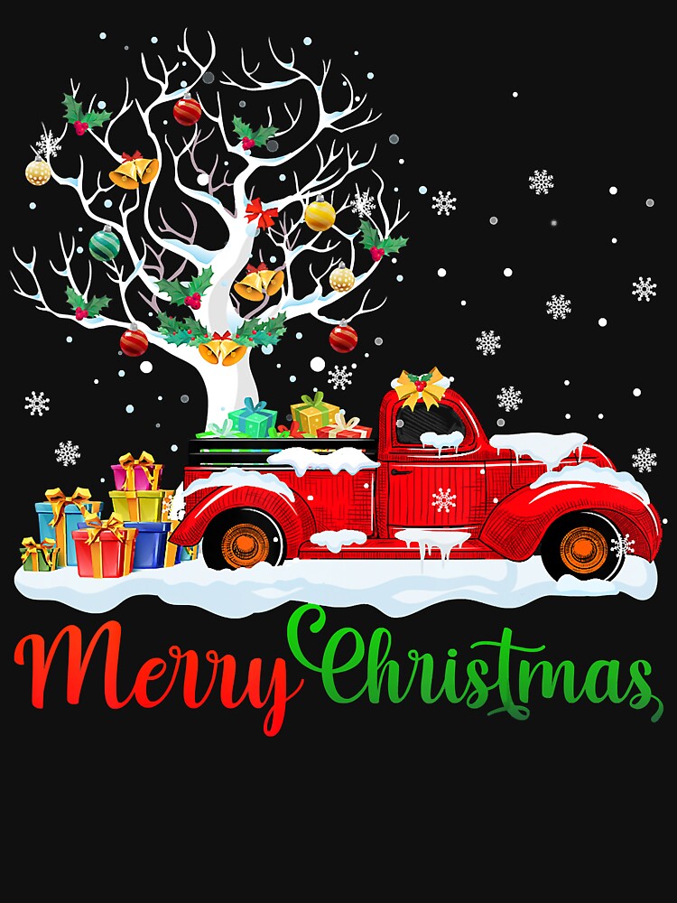 Merry Christmas Red Truck Christmas Tree Lights Snow by MichaelAgree