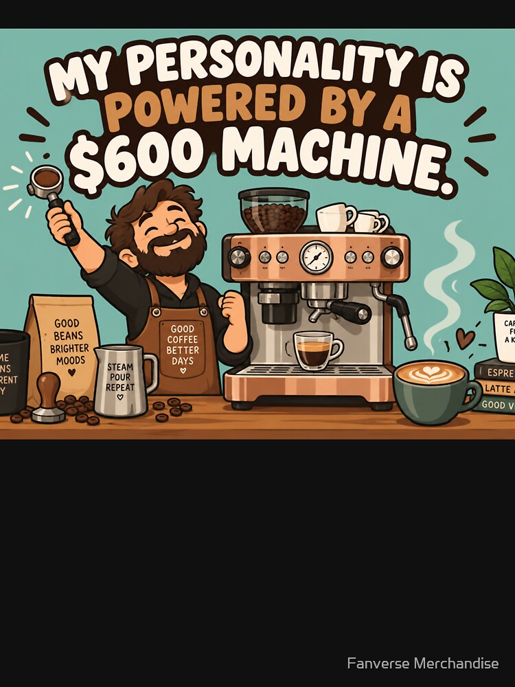 My Personality Is Powered By A $600 Machine Funny Home Barista Gift Flat Illustration Shirt Espresso Lover Sticker Coffee Gift by Fanverse Merchandise
