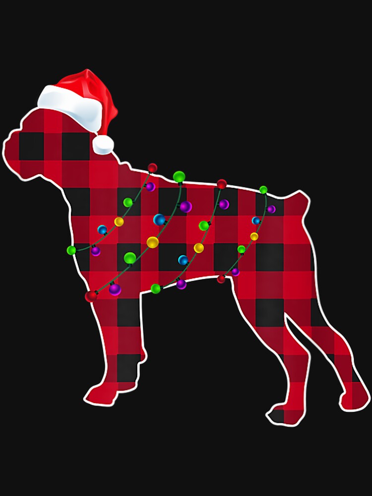 Boxer Dog Red Plaid Christmas Pajamas Lights by MarcelaSoto