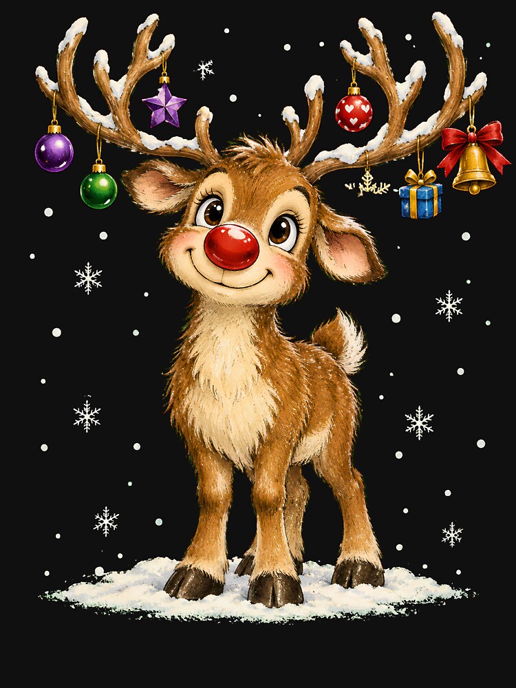 Cute Reindeer with Decorated Antlers & Red Nose by BumbleBloom7