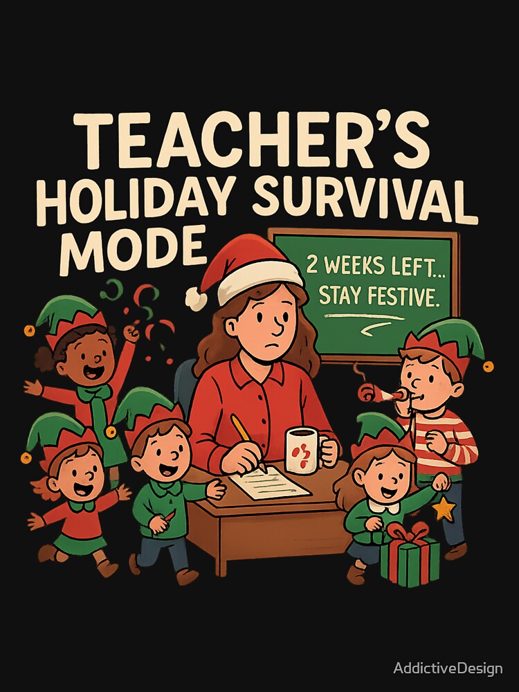 Teacher’s Holiday Survival Mode – Funny Christmas Teacher Shirt, Festive Classroom Humor Design by AddictiveDesign