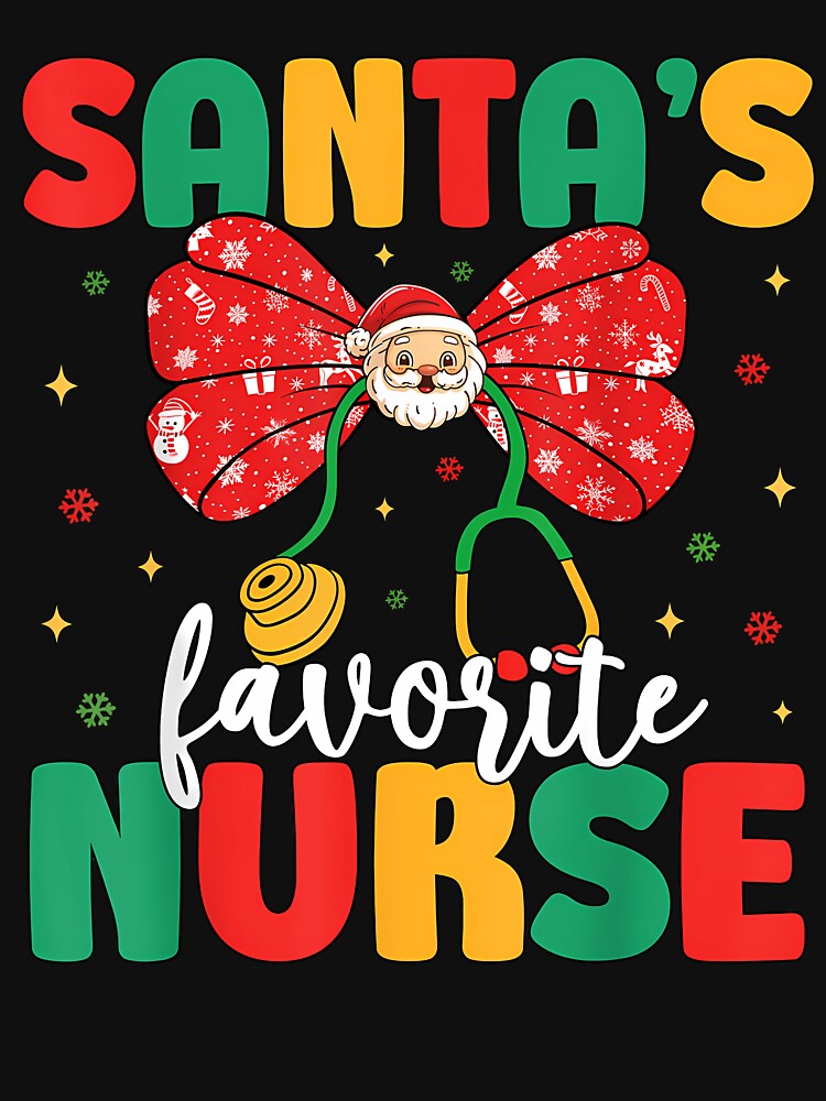 Santa'S Favorite Nurse Cute Christmas Coquette Bow Women by MOHITSALVI