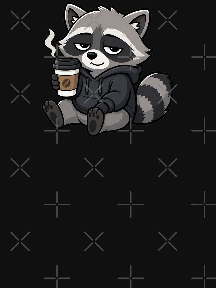 Chill Raccoon with Coffee – Funny Sleepy Raccoon Sticker Design by OnPointOutfits