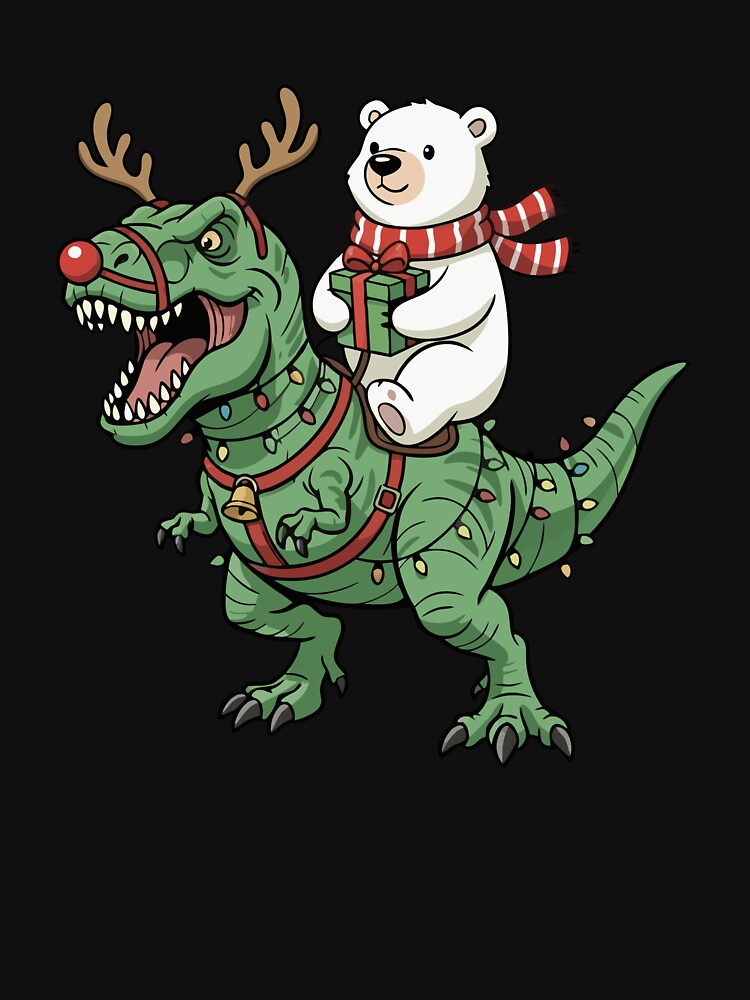 Polar Bear Riding T-Rex Funny Christmas Dinosaur Gear by DynamicDesign