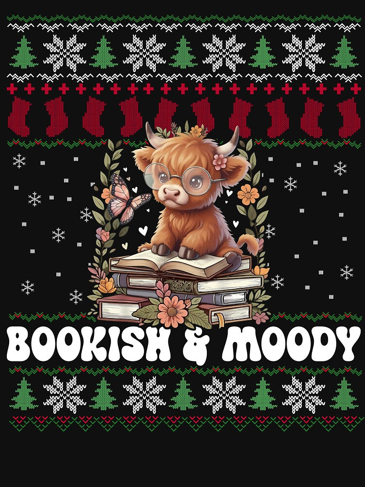 Bookish & Moody Christmas Cow T-Shirt by TinaMDedrick