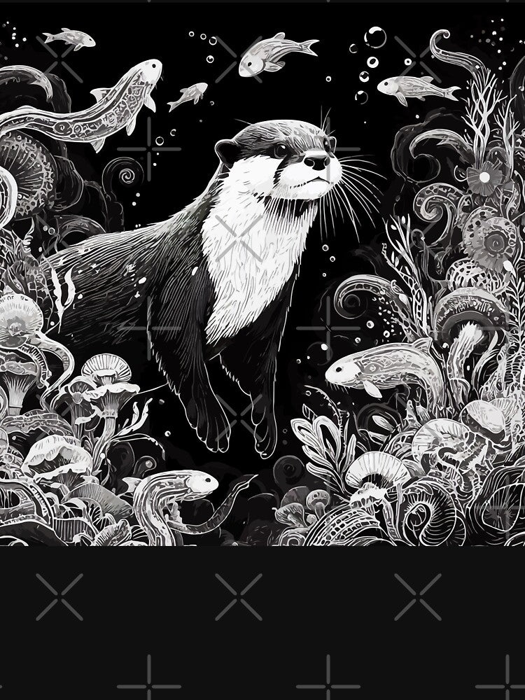 Otter Underwater Monochromatic Outline by TomFrontierArt