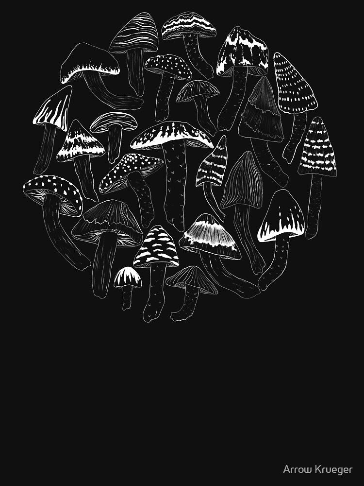 Botanical Mushroom Design Line Art (White) by Arrow Krueger Unisex