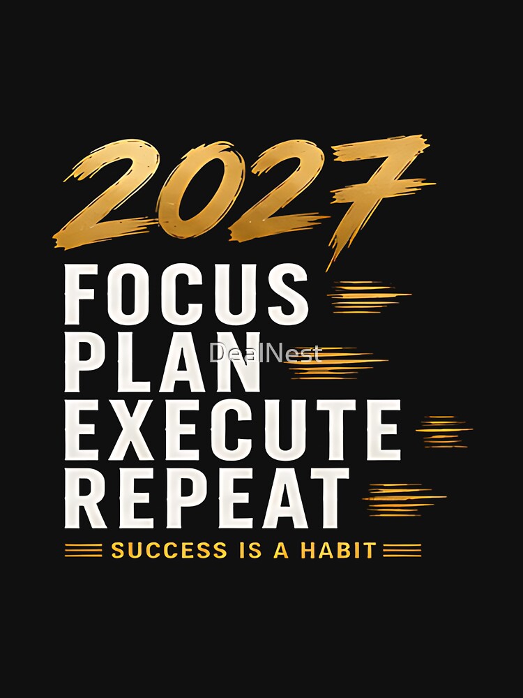 2027 Focus Plan Execute Repeat T-Shirt | Success Is A Habit Motivational Quote Graphic Tee by DealNest
