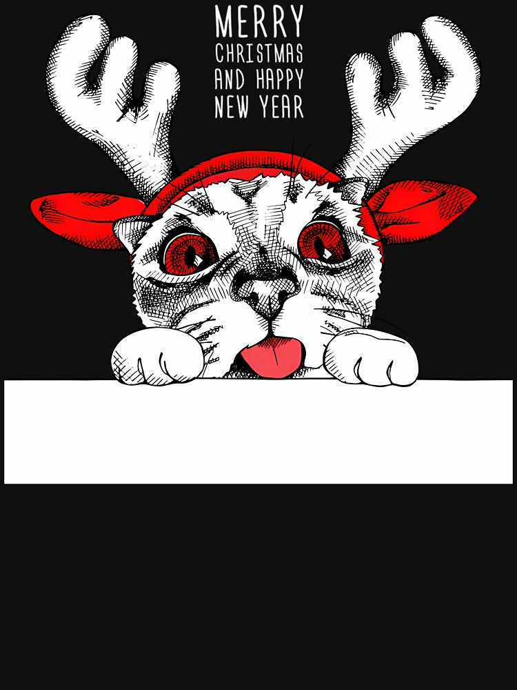 Christmas Kitty in Reindeer Style T-shirt by rayssarizzune