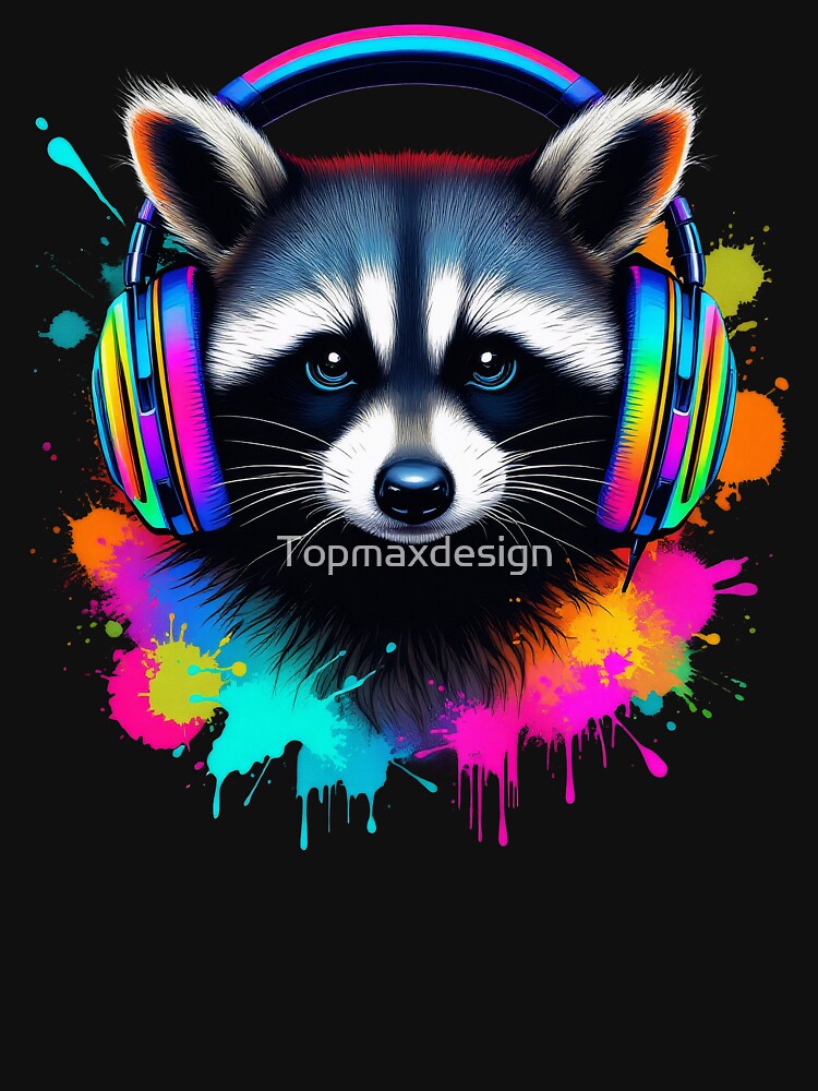 Raccoon Music Colorful Headphones by Topmaxdesign