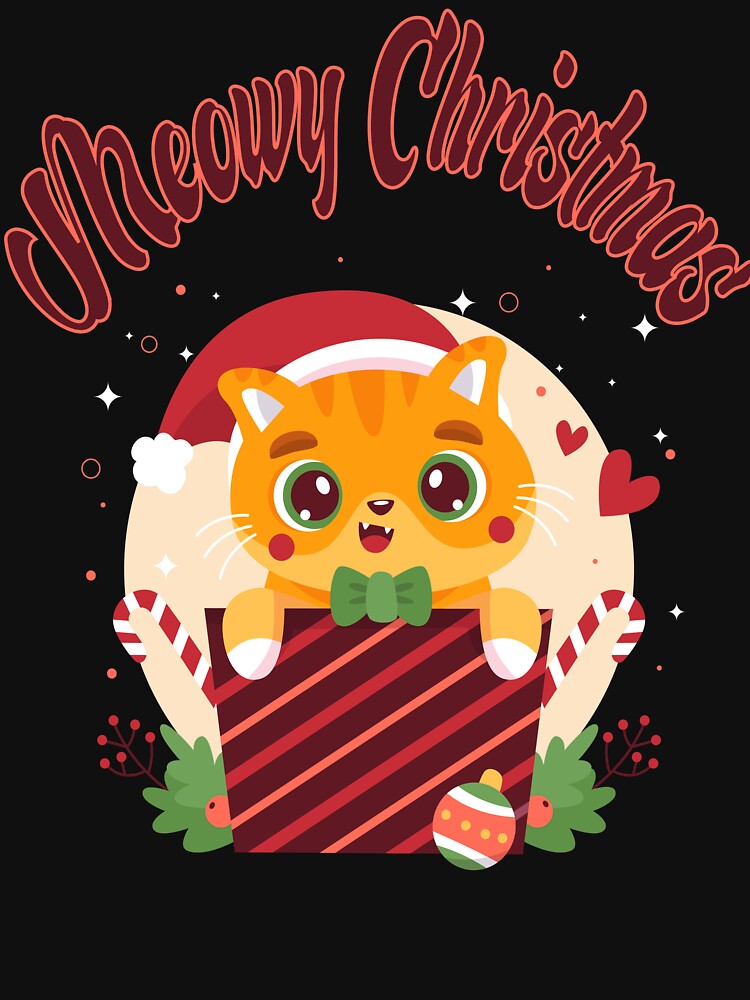 Meowy Christmas – Cute Cat Holiday Ornament Design by PrintistryArt