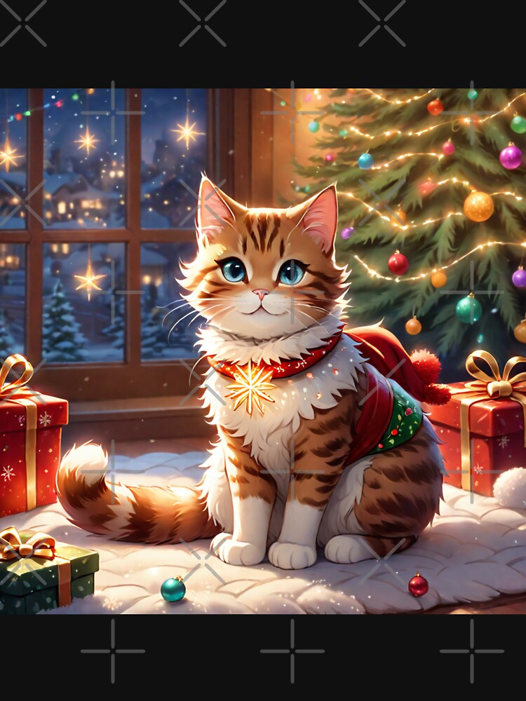 Cute tender Christmas cat in Santa Claus suit and Christmas gifts. Merry christmas by By-Jeff