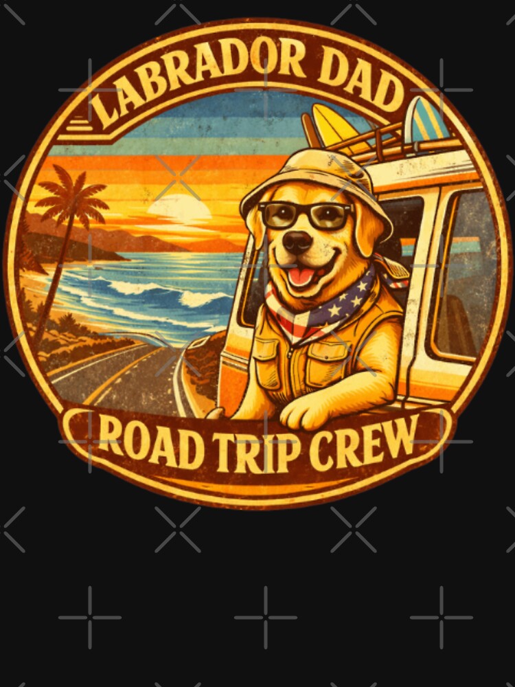 Labrador Dad Road Trip Crew Gift – Vintage Van Life Surf Dog Summer Adventure Shirt by PawPrintCustom