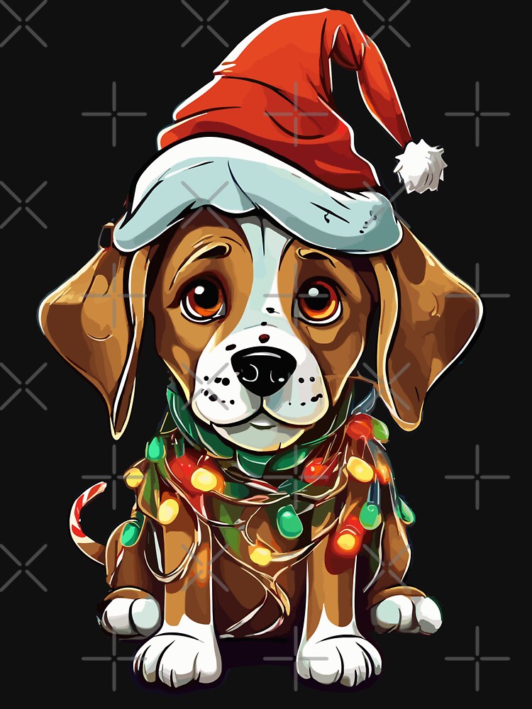 Dog Tangled in Christmas Lights Santa by Peculiarts
