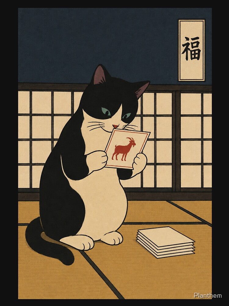 Cat Writing New Year Cards — Nengajo No. 5 | Ukiyo-e Woodblock by Planthem